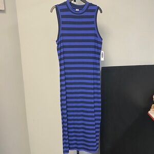 Old Navy Blue and Black Striped Midi Dress